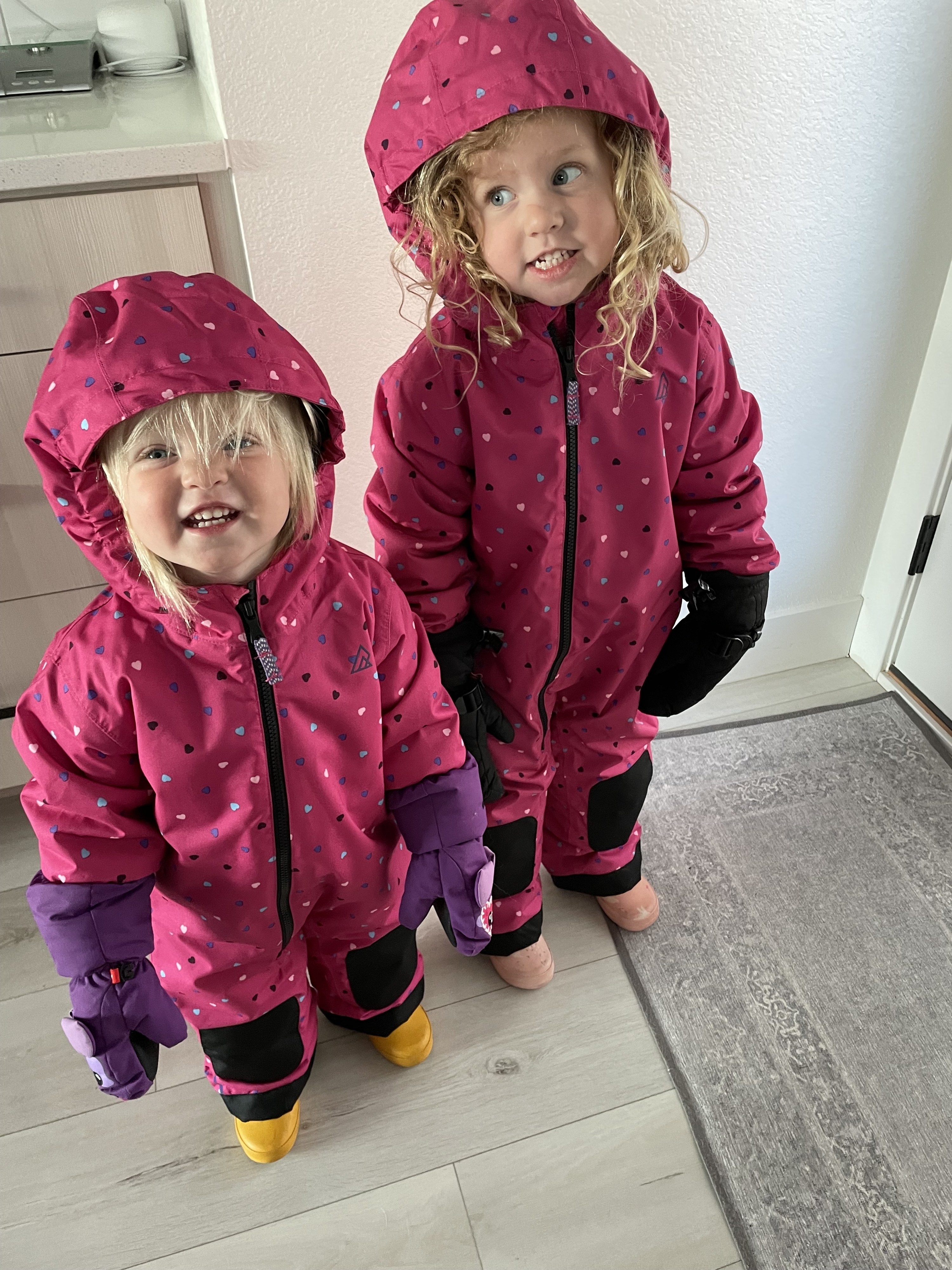 The author's daughters in snow gear