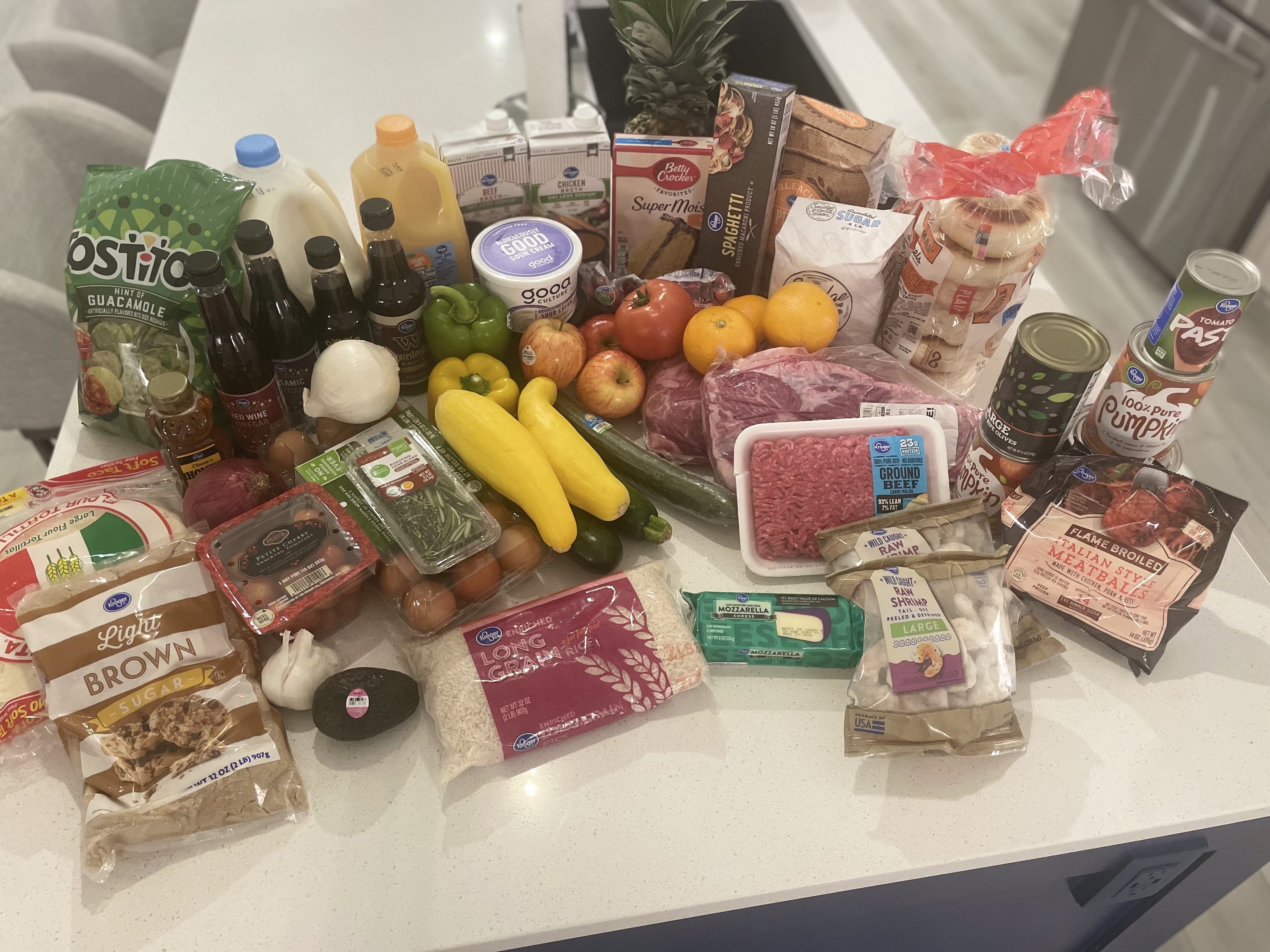 week's worth of groceries on the counter